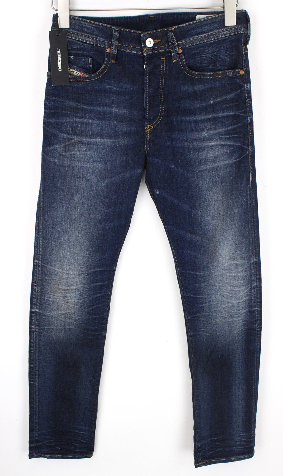 DIESEL Buster 069AH vyriški džinsai W27/L30 mėlyni, siaurėjantys, dirbtinio apnašų efekto 