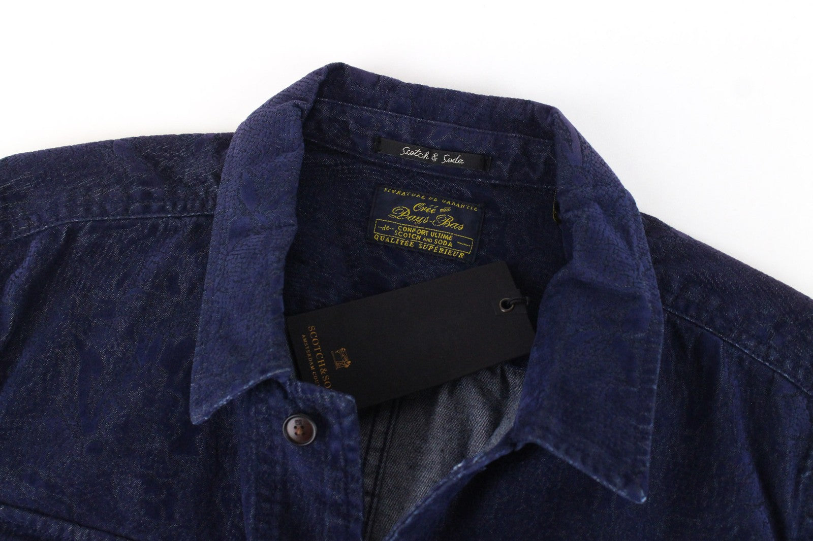 SCOTCH &amp; SODA vyriški M dydžio marškinėliai tamsiai mėlyni medvilniniai melanžo rašto klasikiniai marškinėliai