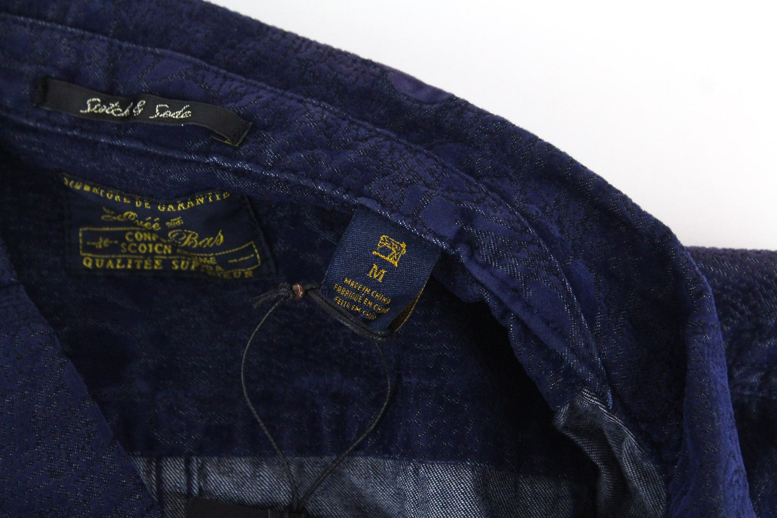 SCOTCH &amp; SODA vyriški M dydžio marškinėliai tamsiai mėlyni medvilniniai melanžo rašto klasikiniai marškinėliai