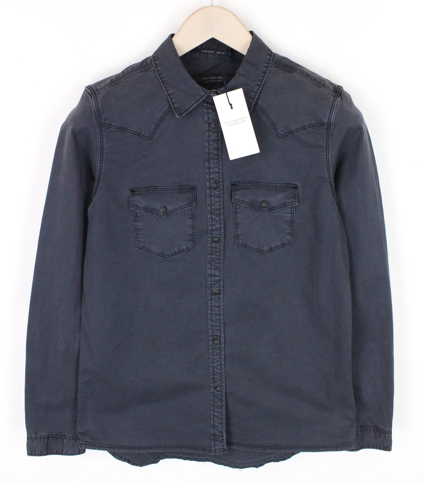 SCOTCH &amp; SODA vyriški marškinėliai ~S tamsiai pilki vakarietiško stiliaus ilgomis rankovėmis 