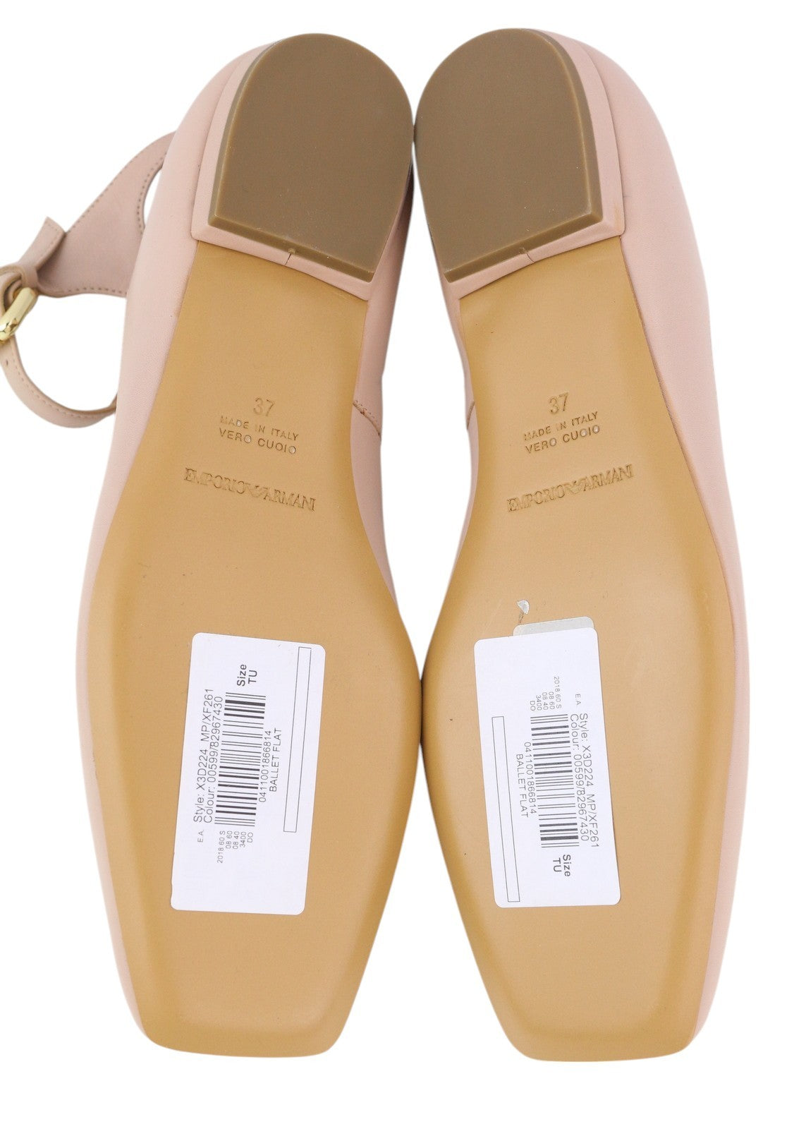 EMPORIO ARMANI X3D224 moteriški bateliai su plokščiapadžiais bateliais, 37 dydis, šviesiai rožiniai, kvadratinės nosies, laisvalaikio stiliaus. 