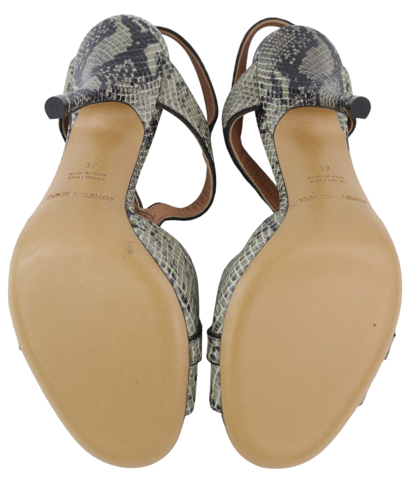 EMPORIO ARMANI moteriški aukštakulniai, 37 €, žalios odos, gyvatės rašto, sagtimi. Basutės. 