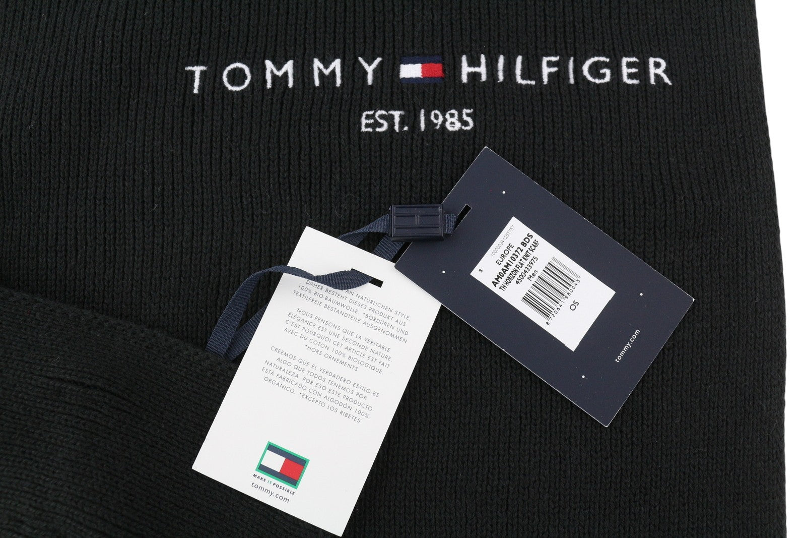 TOMMY HILFIGER Horizon plokščia megzto vyriško šaliko OS juodas siuvinėtas logotipas unisex 
