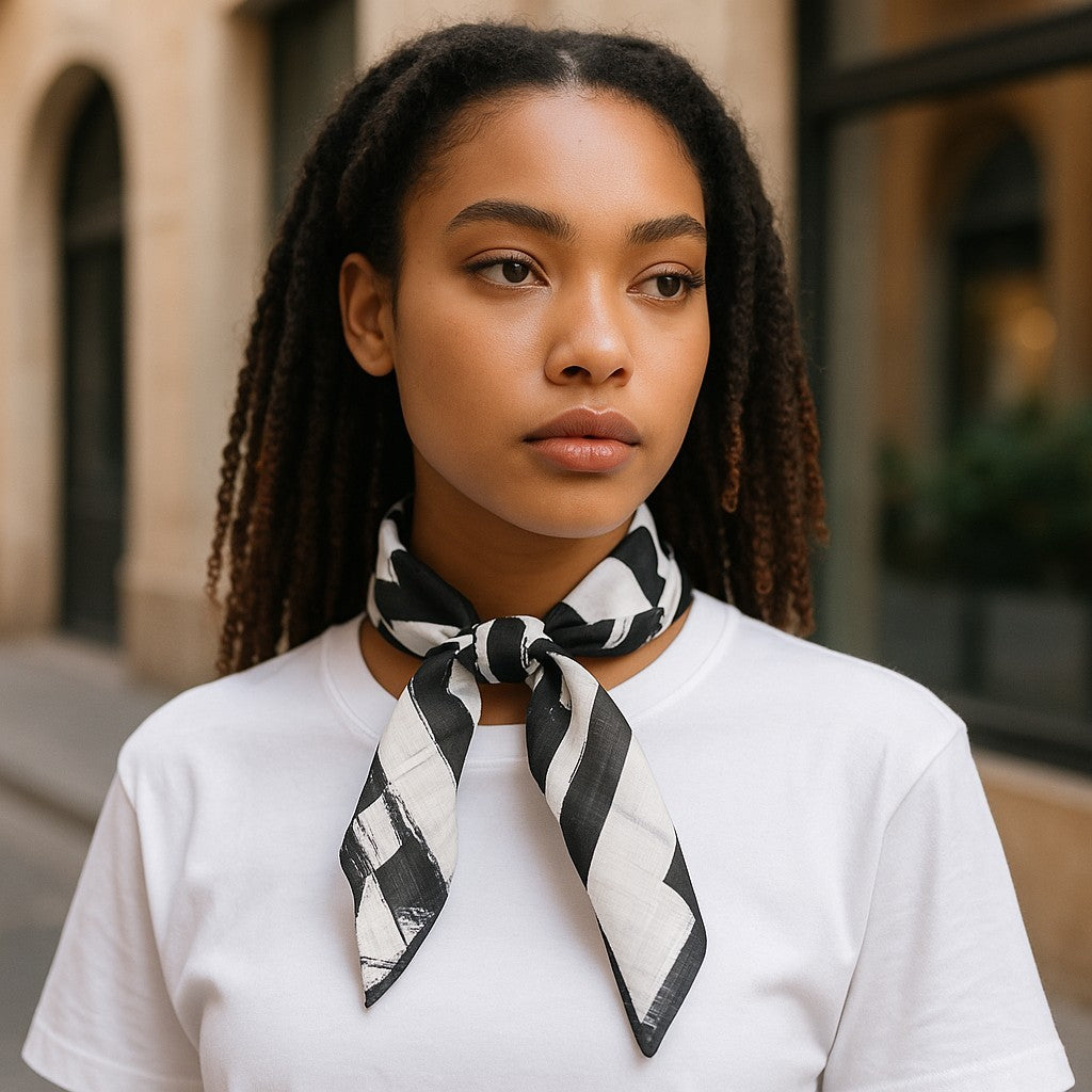 ANTONY MORATO moteriškas šalikas OS juodai baltas medvilninis raštuotas apvyniojimas laisvalaikio unisex