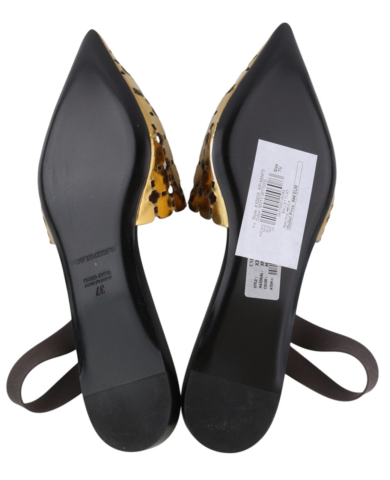 EMPORIO ARMANI X3D255 moteriški bateliai su blizgia auksine nosele, EU37, laisvalaikio stiliaus. 