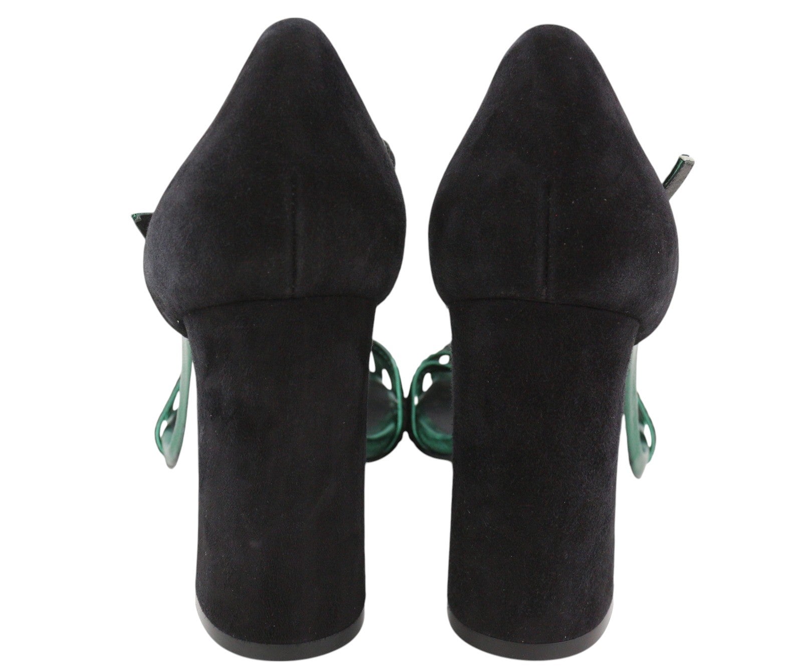 EMPORIO ARMANI moteriški aukštakulniai, 37 €, juodos zomšos, odinės, dirželiais sagtimis su sagtimi, basutės 