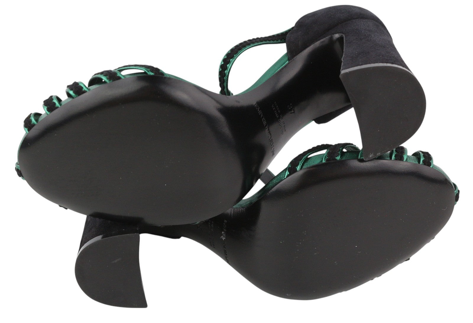 EMPORIO ARMANI moteriški aukštakulniai, 37 €, juodos zomšos, odinės, dirželiais sagtimis su sagtimi, basutės 