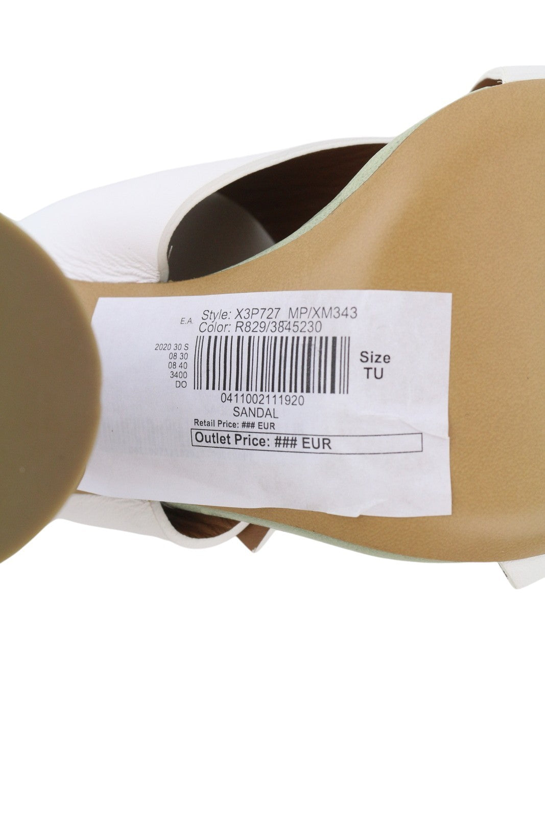 EMPORIO ARMANI X3P727 moteriški aukštakulniai, 37 dydžio, baltos odos, aukso spalvos detalėmis, basutės. 