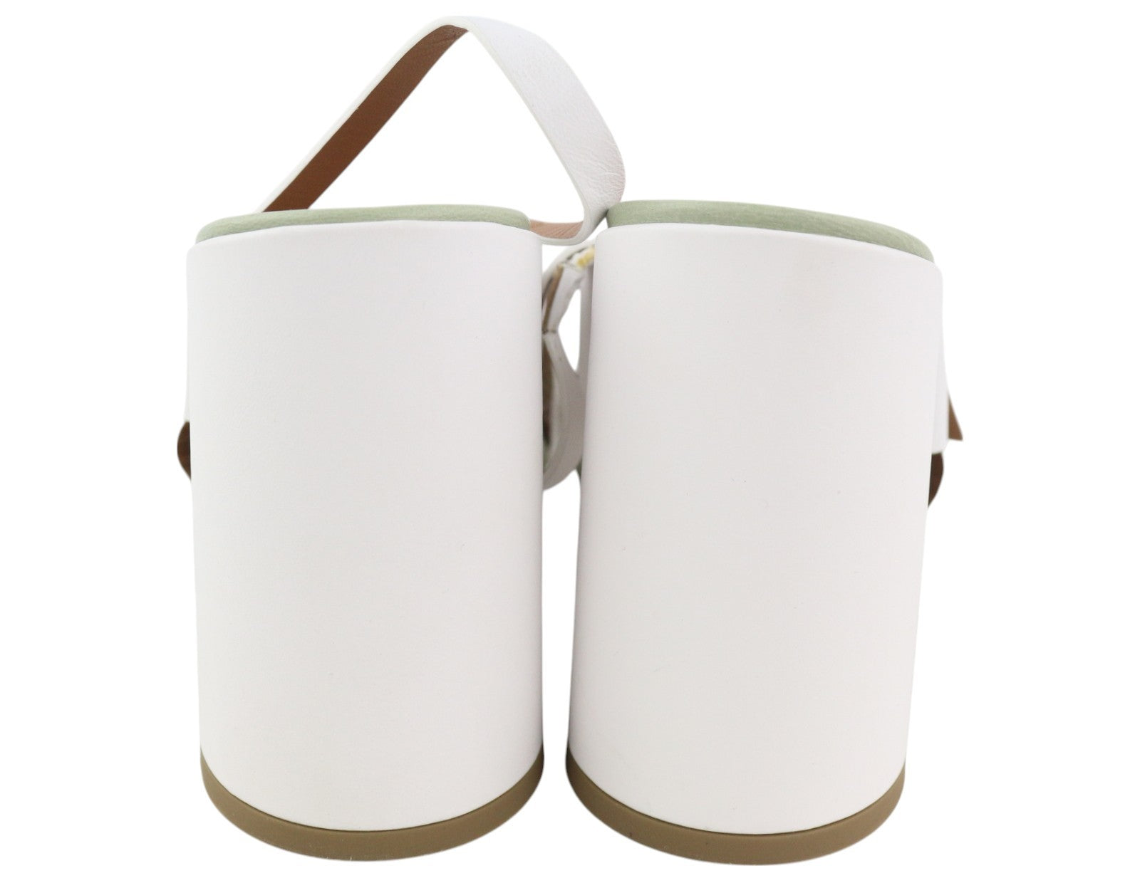 EMPORIO ARMANI X3P727 moteriški aukštakulniai, 37 dydžio, baltos odos, aukso spalvos detalėmis, basutės. 