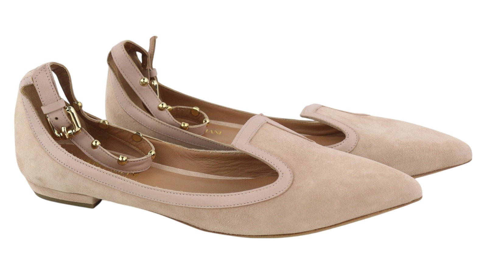 EMPORIO ARMANI X3D225 moteriški bateliai su zomša ir odiniais padais, rožinės spalvos, su smailiomis nosimis. 