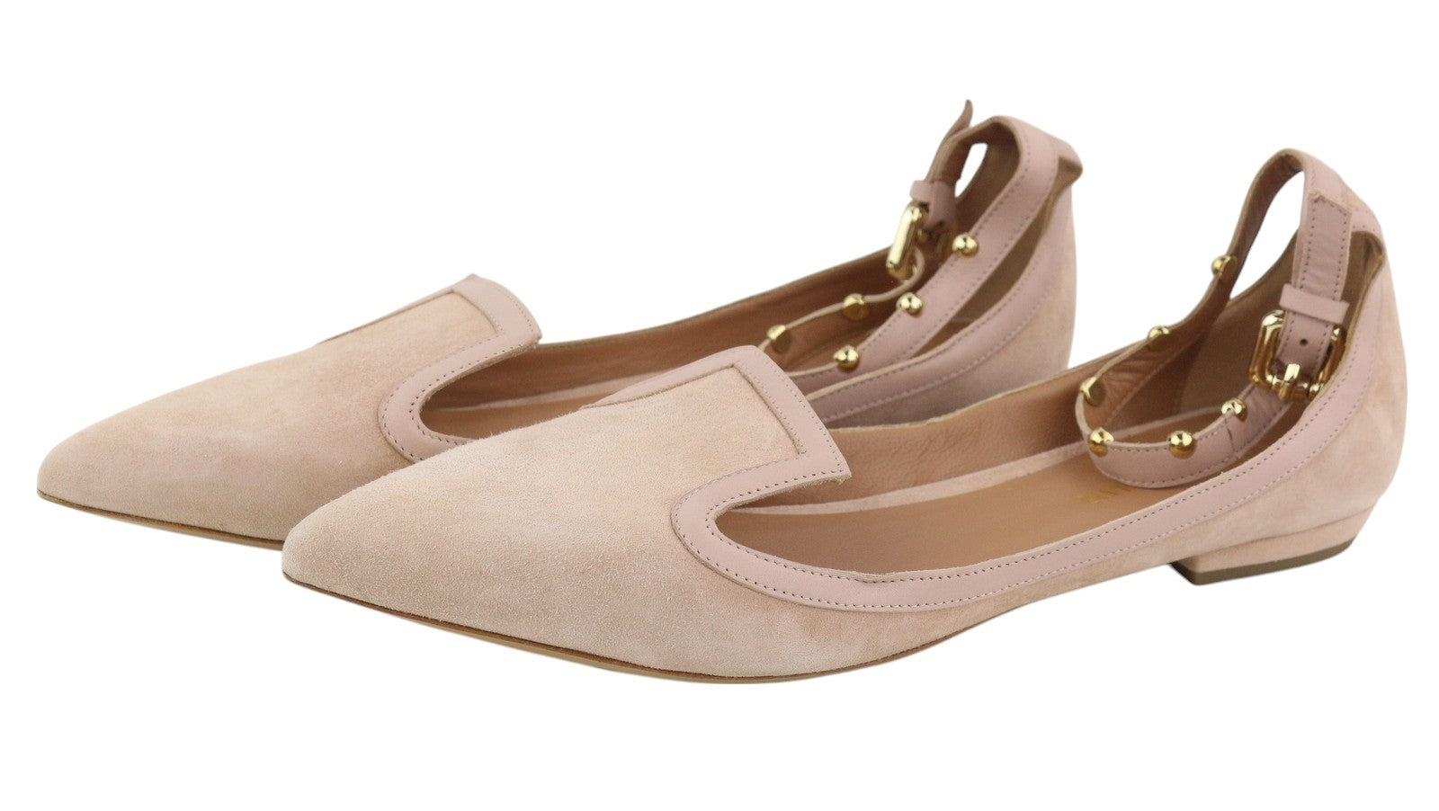 EMPORIO ARMANI X3D225 moteriški bateliai su zomša ir odiniais padais, rožinės spalvos, su smailiomis nosimis. 