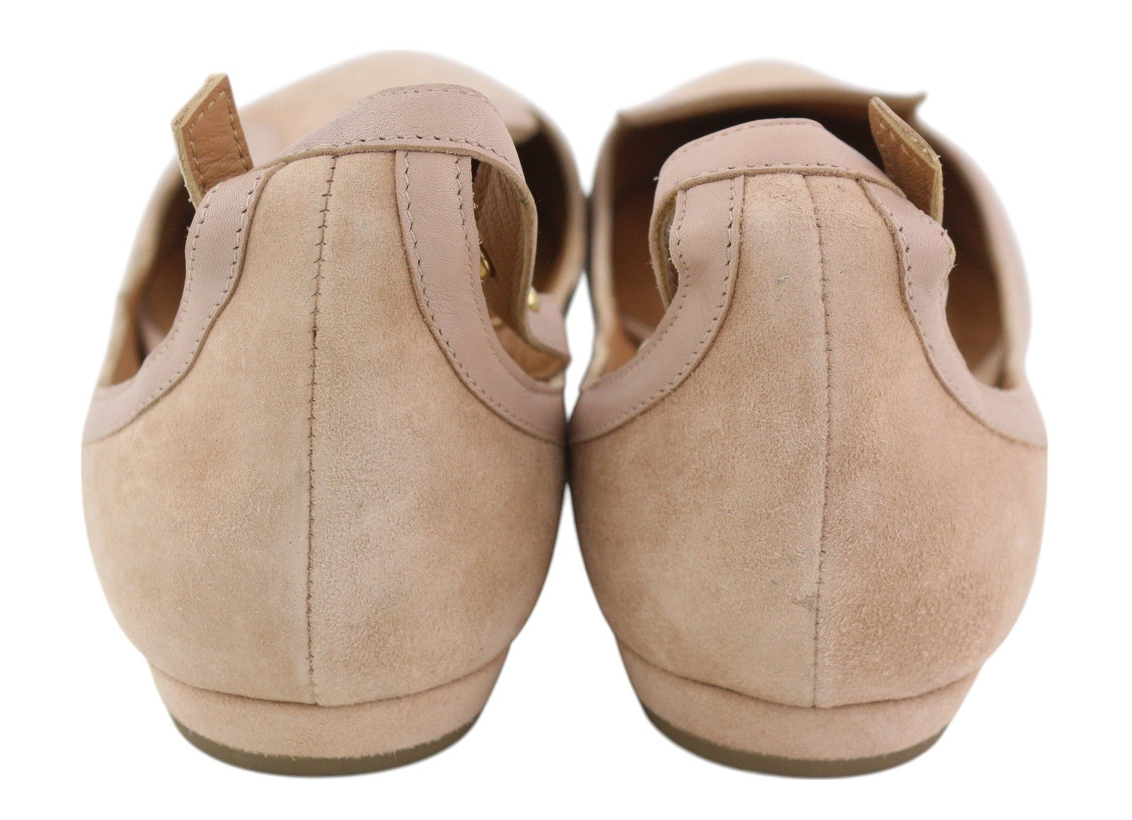 EMPORIO ARMANI X3D225 moteriški bateliai su zomša ir odiniais padais, rožinės spalvos, su smailiomis nosimis. 