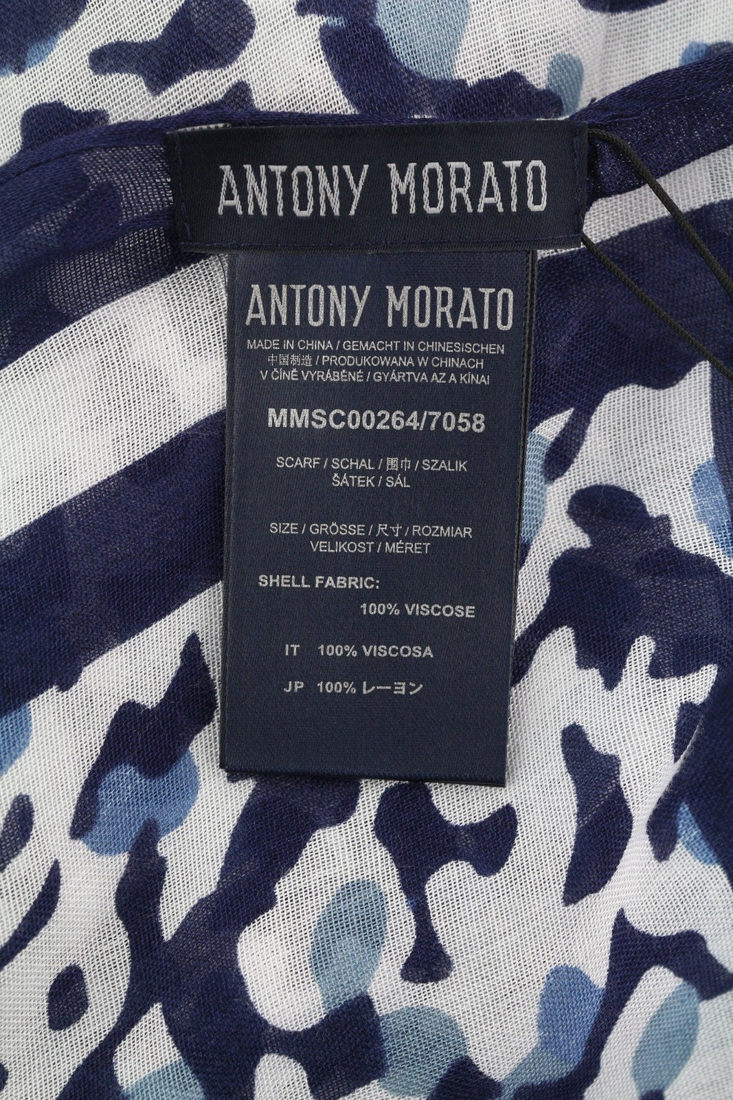 ANTONY MORATO moteriškas šalikas OS mėlyna balta raštuota apklotė laisvalaikio paplūdimio apranga