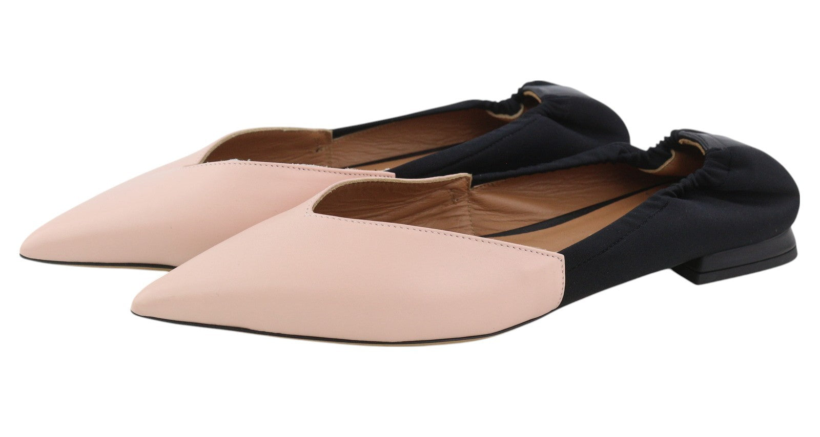 EMPORIO ARMANI X3D244 moteriški bateliai be kulno, 37 dydžio, rožinės odos, smailios nosies, su logotipu, balerinos. 