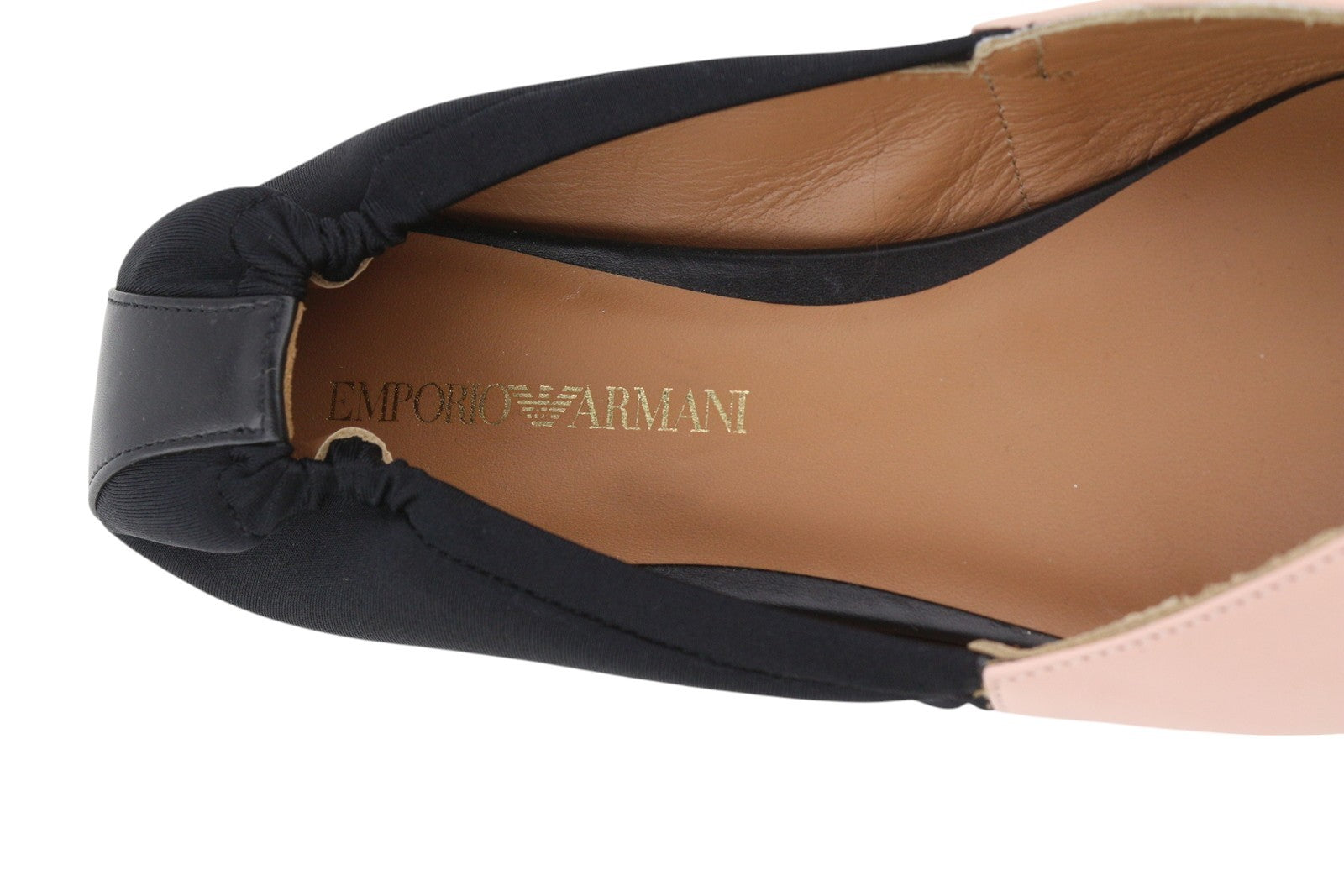 EMPORIO ARMANI X3D244 moteriški bateliai be kulno, 37 dydžio, rožinės odos, smailios nosies, su logotipu, balerinos. 