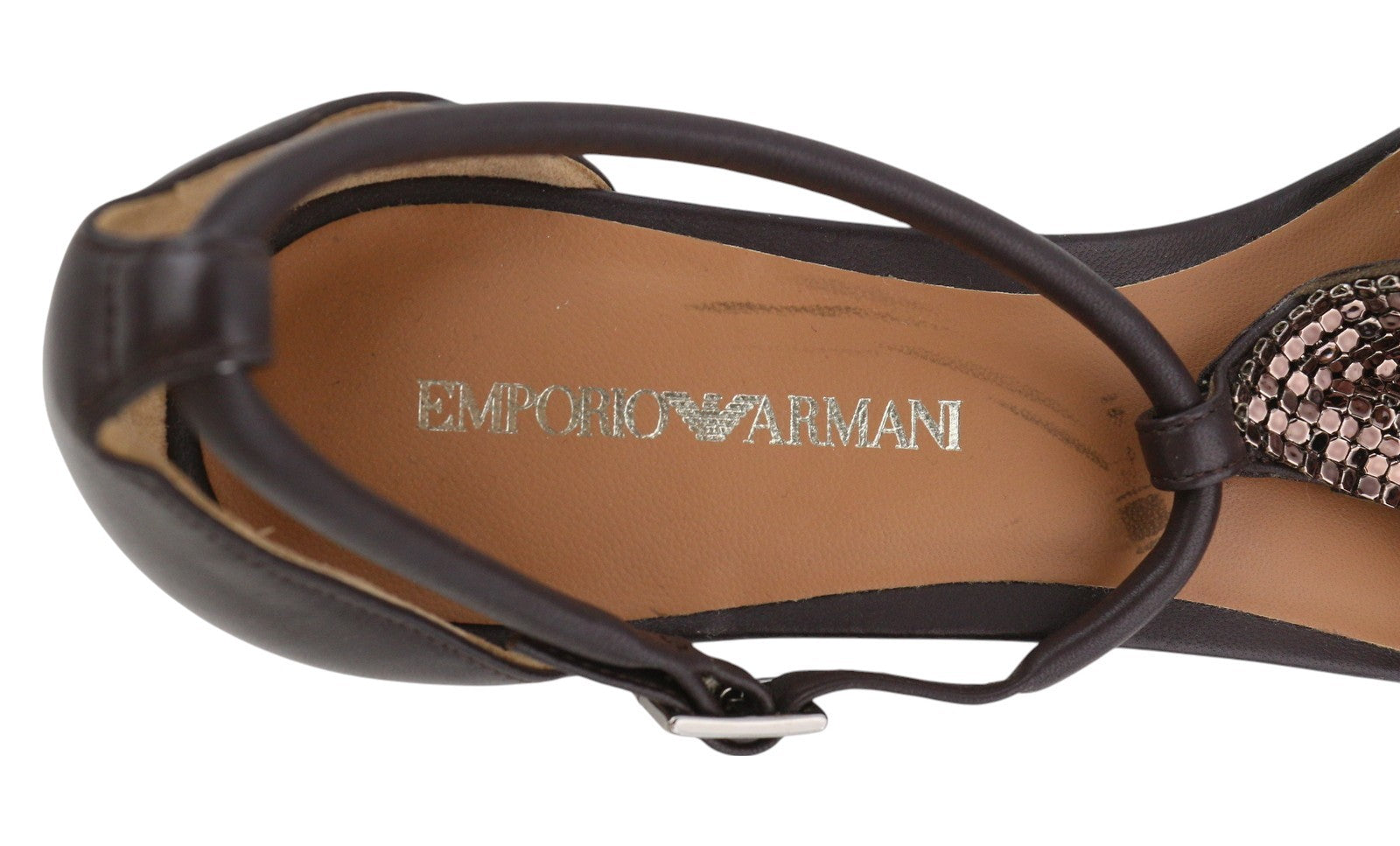 EMPORIO ARMANI X3D254 moteriški bateliai su blizgia nosimi, rudi, smailiomis nosimis, laisvalaikio bateliai su užtrauktuku 