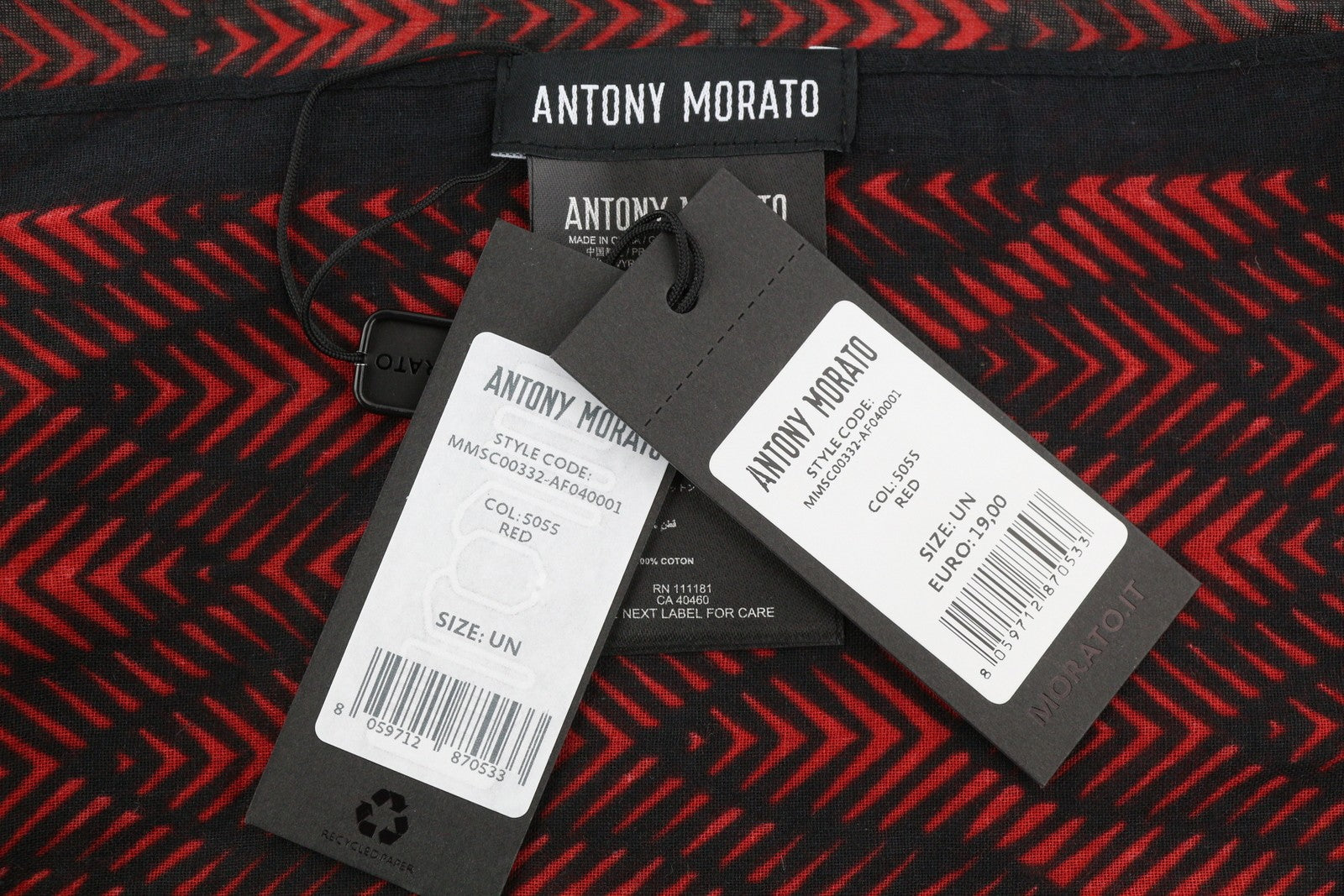 ANTONY MORATO moteriškas šalikas OS bordo spalvos medvilninis raštuotas apdangalas laisvalaikio tamsus unisex 