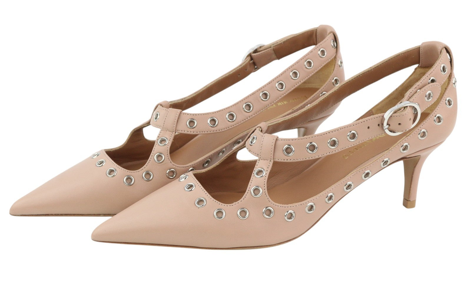 EMPORIO ARMANI X3E397 moteriški aukštakulniai, rožinės odos, metalinėmis detalėmis, smailiu nosimi. 