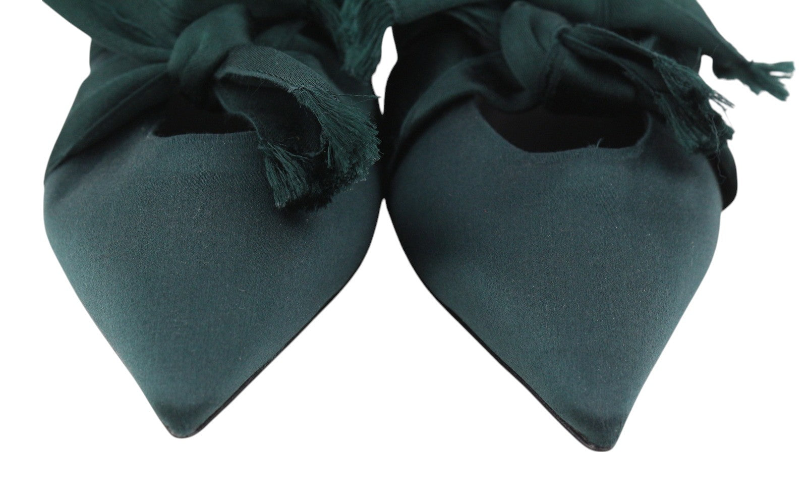 EMPORIO ARMANI X3D262 moteriški bateliai su petnešėlėmis, žali atlasiniai bateliai su smailiomis nosimis. 