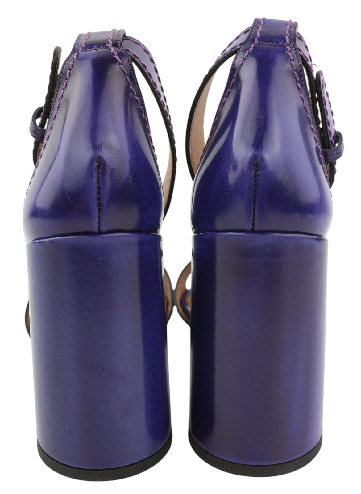 EMPORIO ARMANI moteriški aukštakulniai, 37 dydžio, violetinės odos blokiniai aukštakulniai atviromis nosimis 