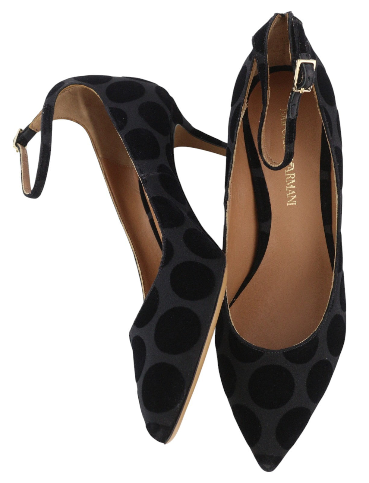 EMPORIO ARMANI X3E320 moteriški aukštakulniai, juodi taškuoti, su sagtimi ant nosies. 