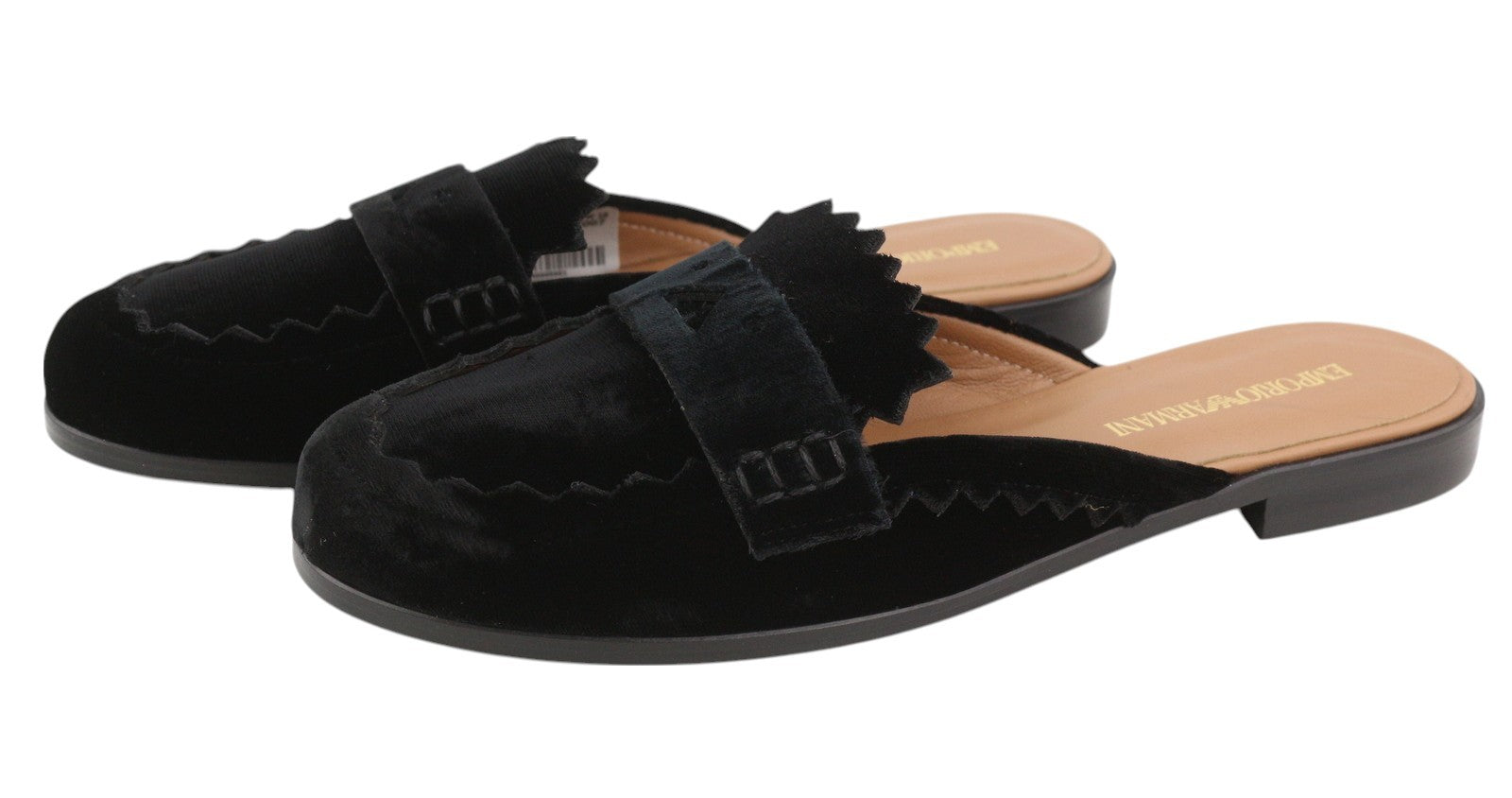 EMPORIO ARMANI X3A068 moteriški bateliai be kulno, 37 dydžio, juodos spalvos, minkšto aksomo, užsegamos basutės. 