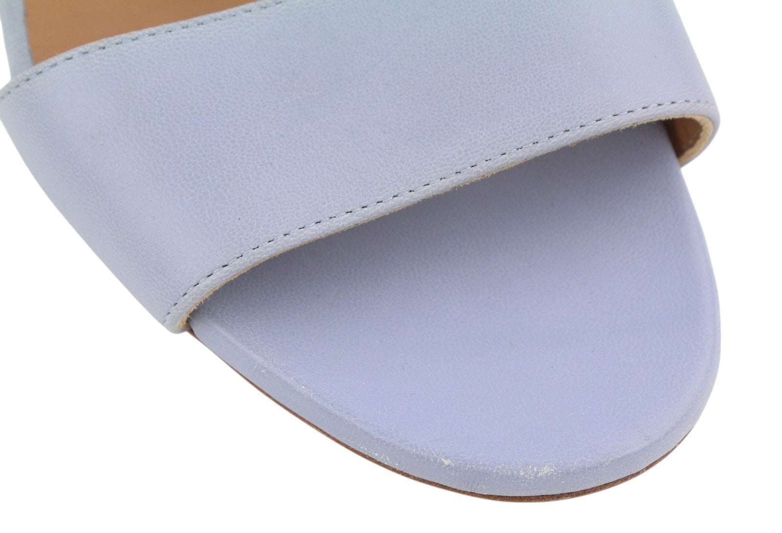 EMPORIO ARMANI moteriški aukštakulniai, 37 €, šviesiai mėlynos odos sagtimi, atvira nosimi, logotipu 