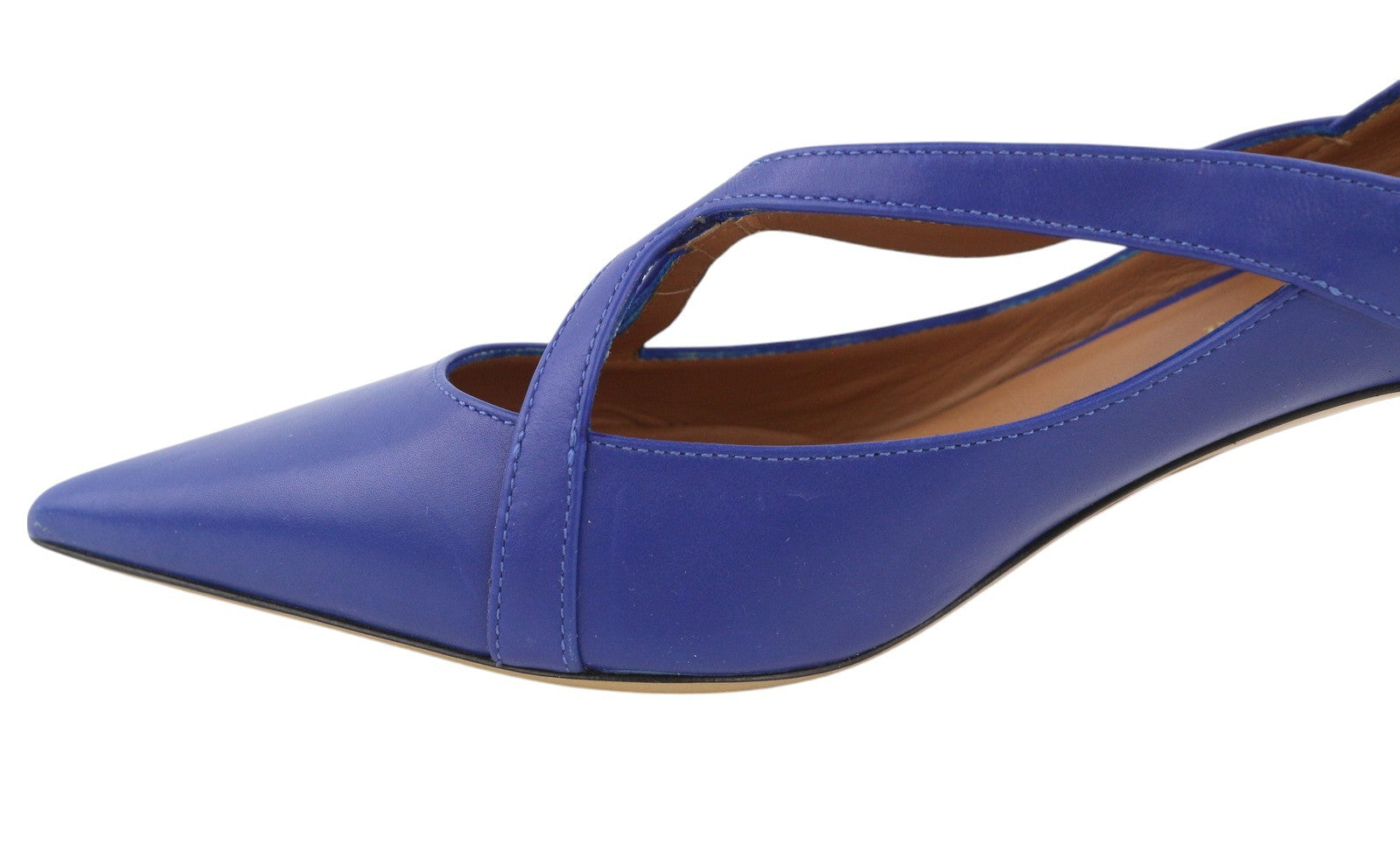 EMPORIO ARMANI X3E374 moteriški aukštakulniai, mėlyni, odiniai, smaili nosis, laisvalaikio stiliaus, su dirželiais. 