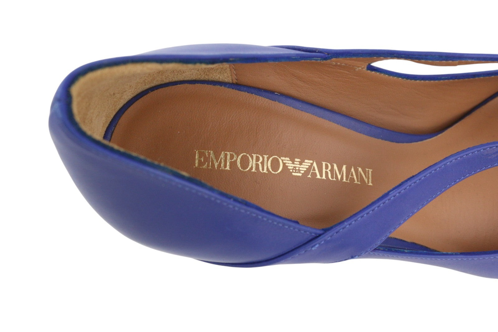 EMPORIO ARMANI X3E374 moteriški aukštakulniai, mėlyni, odiniai, smaili nosis, laisvalaikio stiliaus, su dirželiais. 