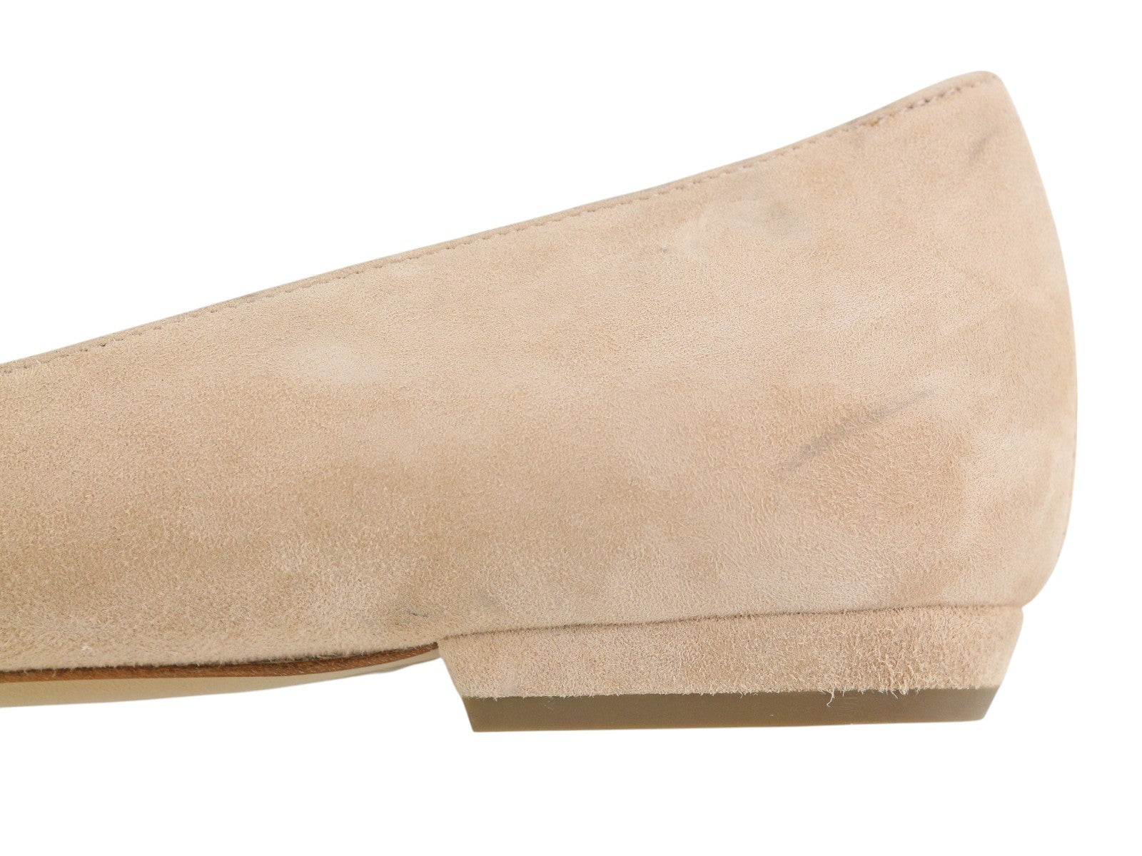 EMPORIO ARMANI X3D230 moteriški bateliai su smėlio spalvos zomša ir oda, smailiais pirštais ir kaspinėliais. 