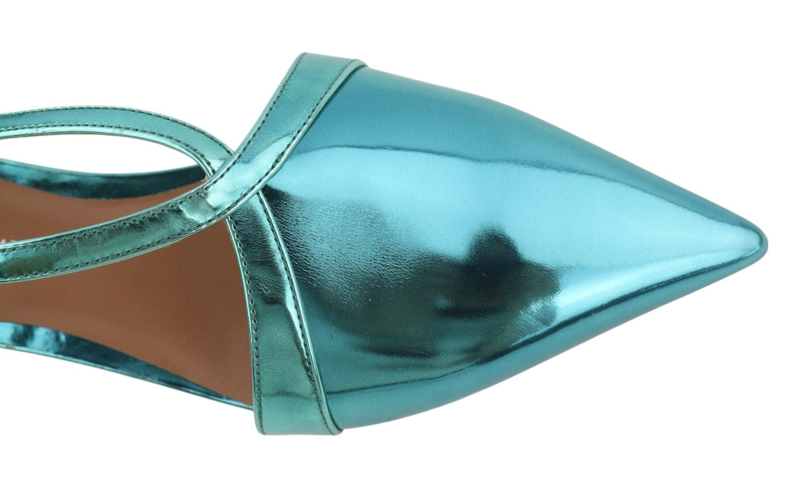 EMPORIO ARMANI moteriški bateliai be kulno, 37 dydžio, mėlyni, blizgantys, odiniai, smailios nosies, dirželiais. 