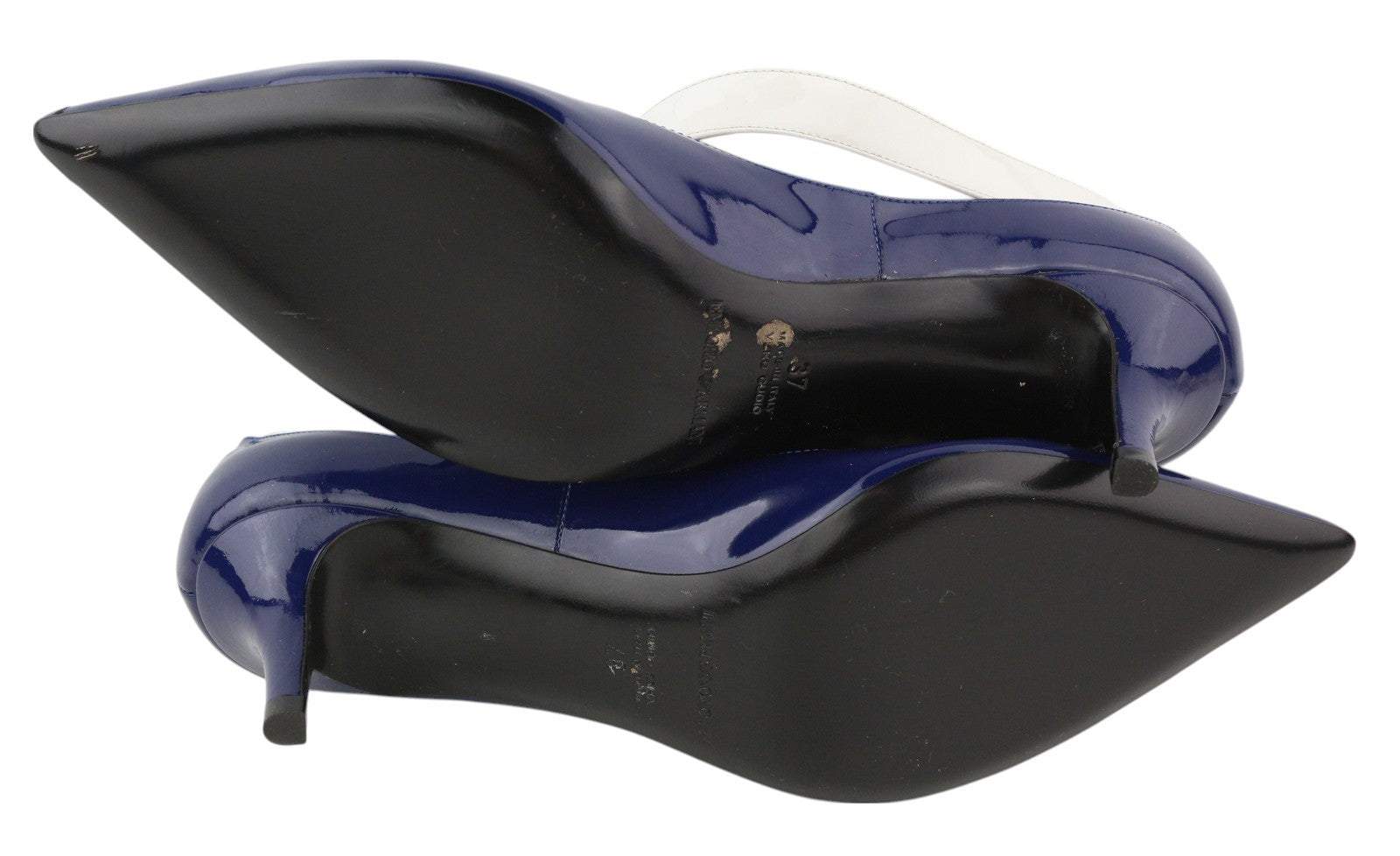 EMPORIO ARMANI moteriški aukštakulniai, 37 dydis, mėlyni, blizgantys, odiniai, smaili nosis, sagtimi, laisvalaikio stiliaus. 