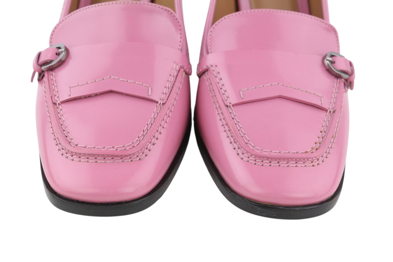 EMPORIO ARMANI moteriški aukštakulniai, 37 EU, rožiniai, odiniai, kvadratinės nosies, užsegami su logotipu, laisvalaikio stiliaus. 