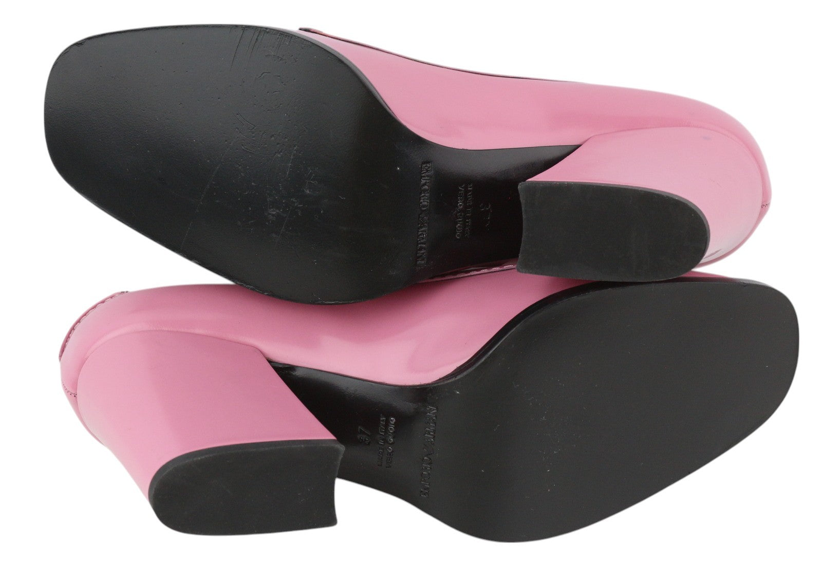 EMPORIO ARMANI moteriški aukštakulniai, 37 EU, rožiniai, odiniai, kvadratinės nosies, užsegami su logotipu, laisvalaikio stiliaus. 