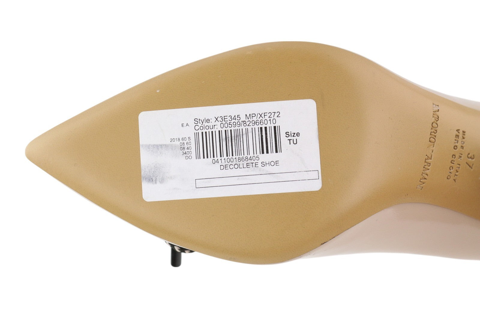 EMPORIO ARMANI X3E345 moteriški aukštakulniai, 37 dydžio, smėlio spalvos, lakuotos odos, aukso spalvos detalės. 