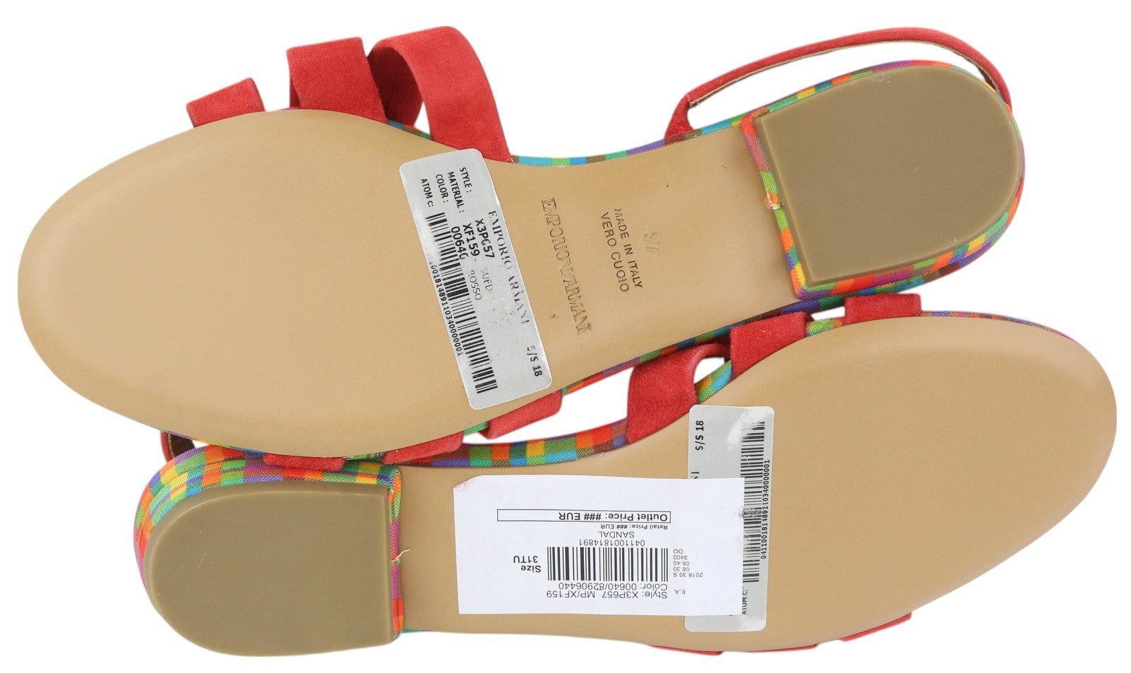 EMPORIO ARMANI X3P657 moteriškos basutės, 37 €, raudonos zomšos, odinės, atviros nosies, su logotipu, be kulno 