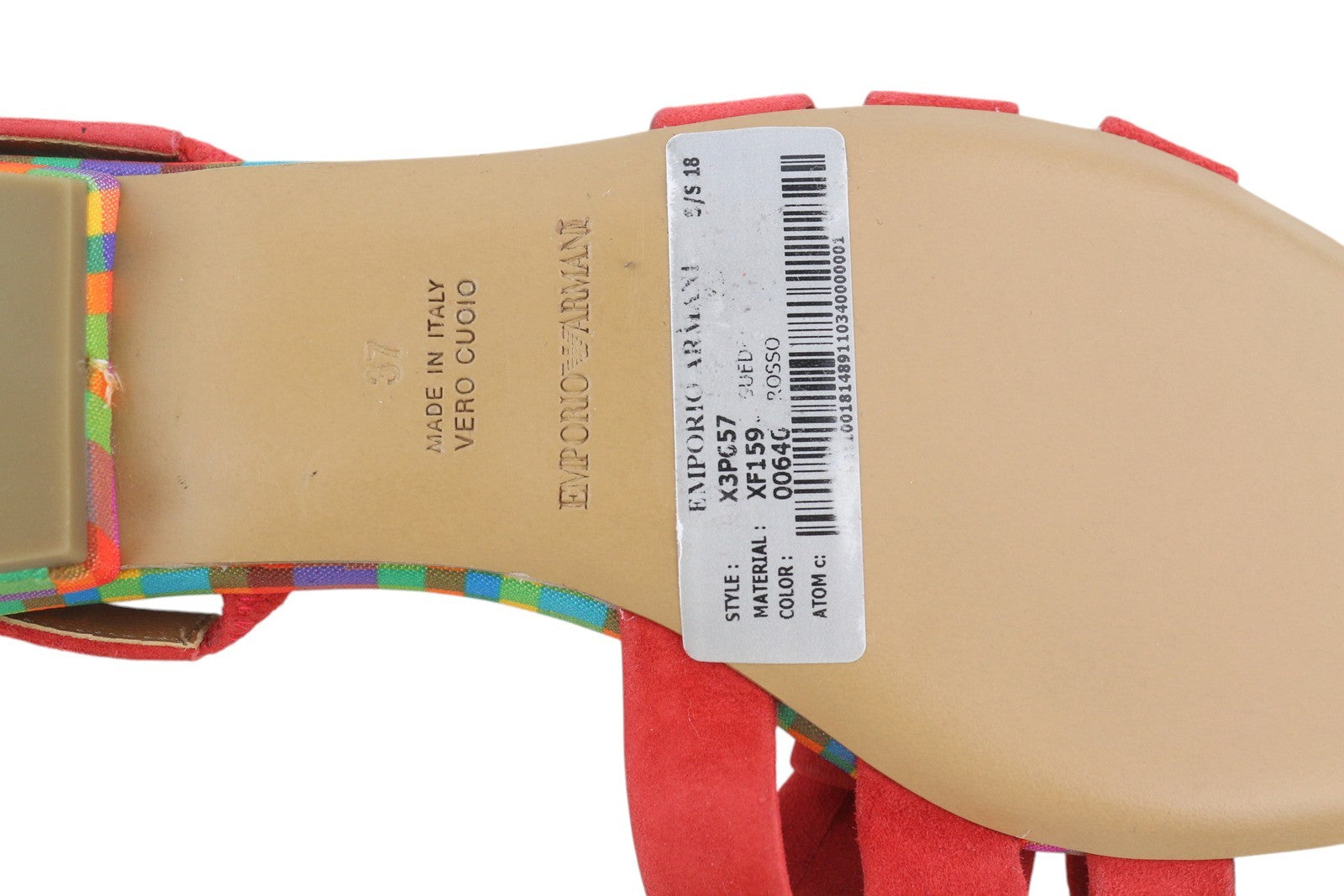 EMPORIO ARMANI X3P657 moteriškos basutės, 37 €, raudonos zomšos, odinės, atviros nosies, su logotipu, be kulno 