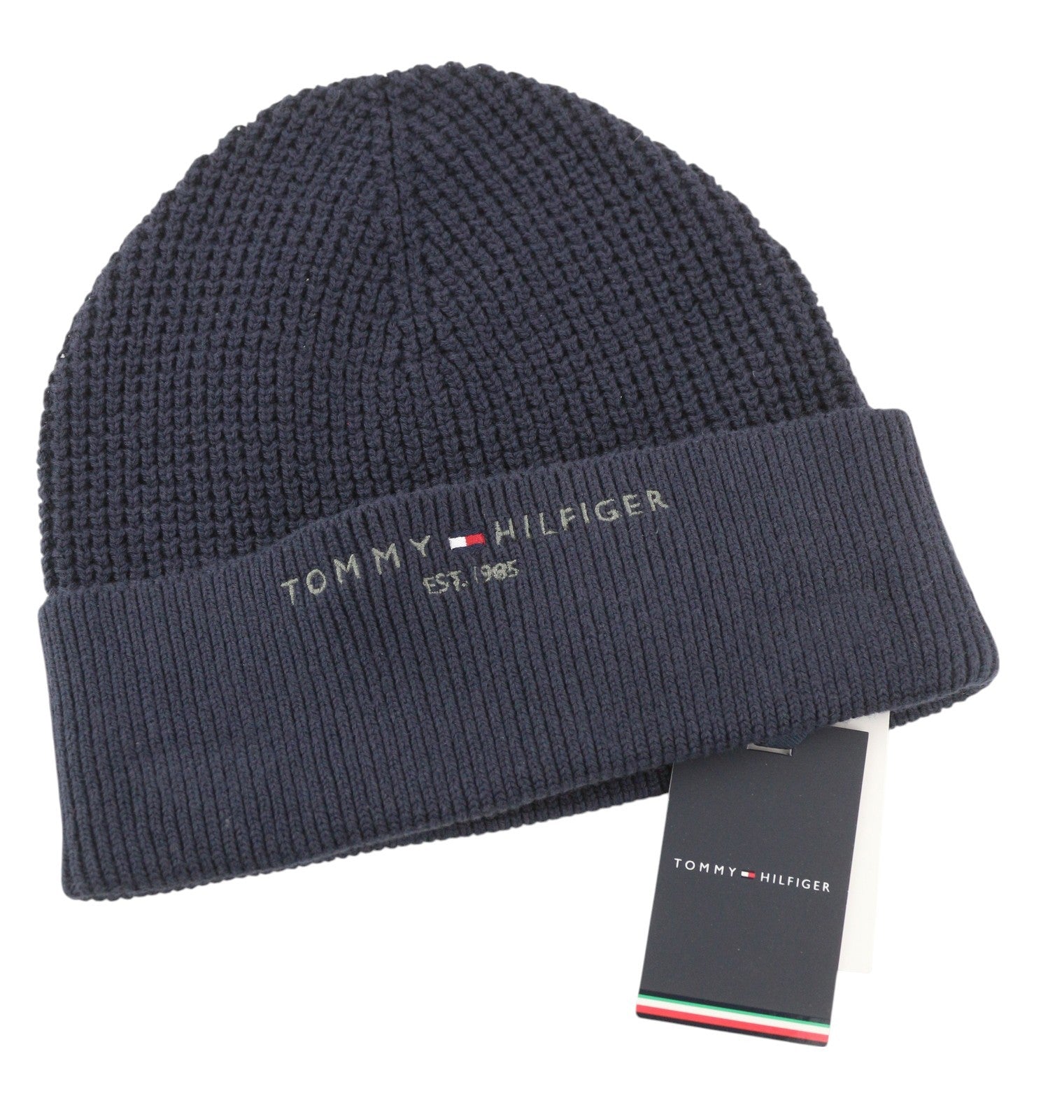 TOMMY HILFIGER TH Horizon Beanie vyriška kepurė OS tamsiai mėlyna medvilninė megztinė siuvinėta 