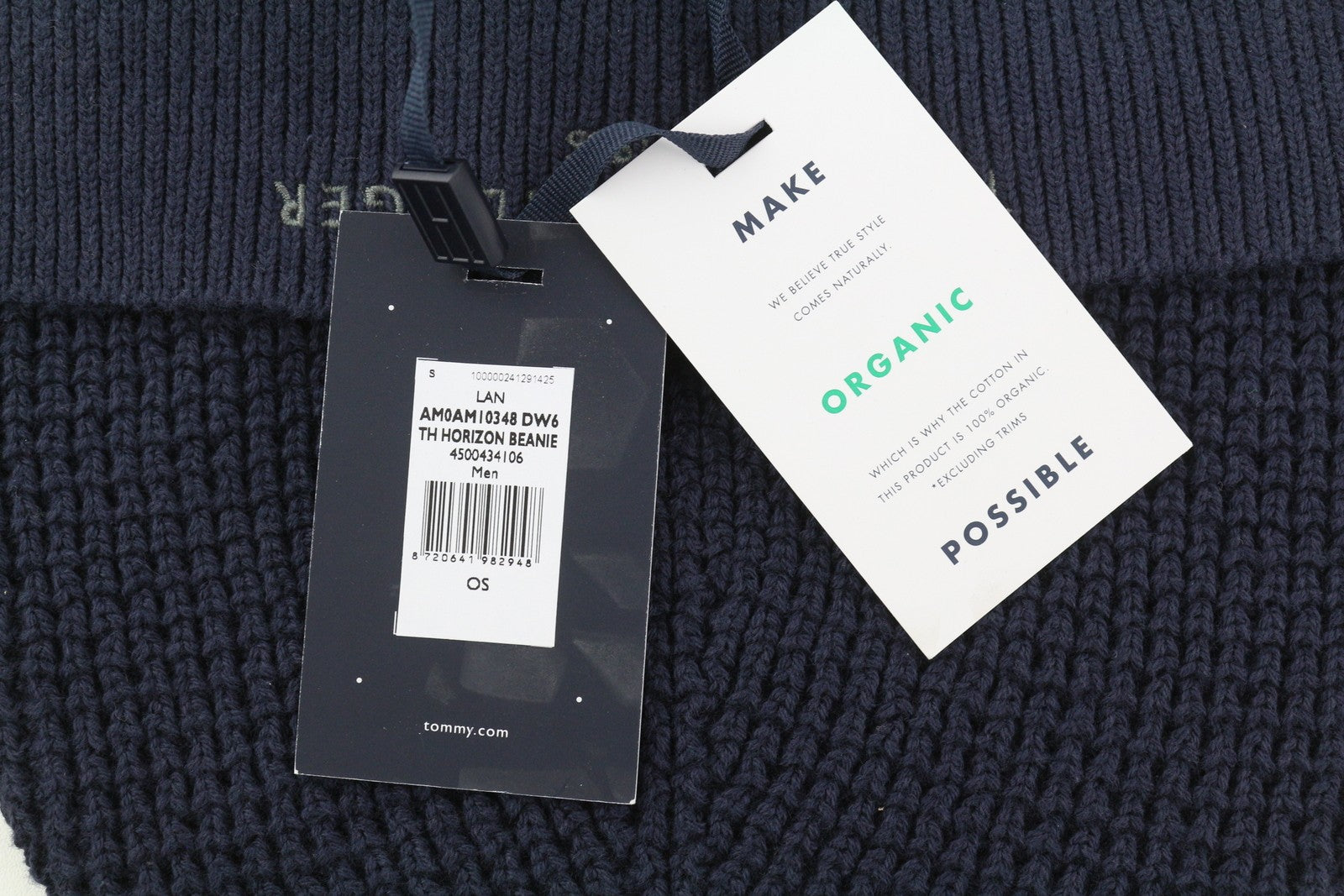 TOMMY HILFIGER TH Horizon Beanie vyriška kepurė OS tamsiai mėlyna medvilninė megztinė siuvinėta 