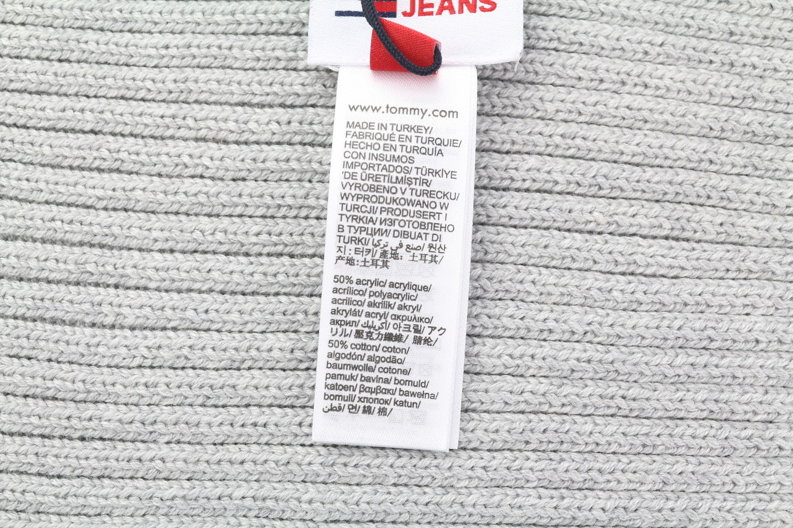 TOMMY HILFIGER vyriškas šalikas su vėliava, pilkas, megztas, siuvinėtas logotipas, unisex 