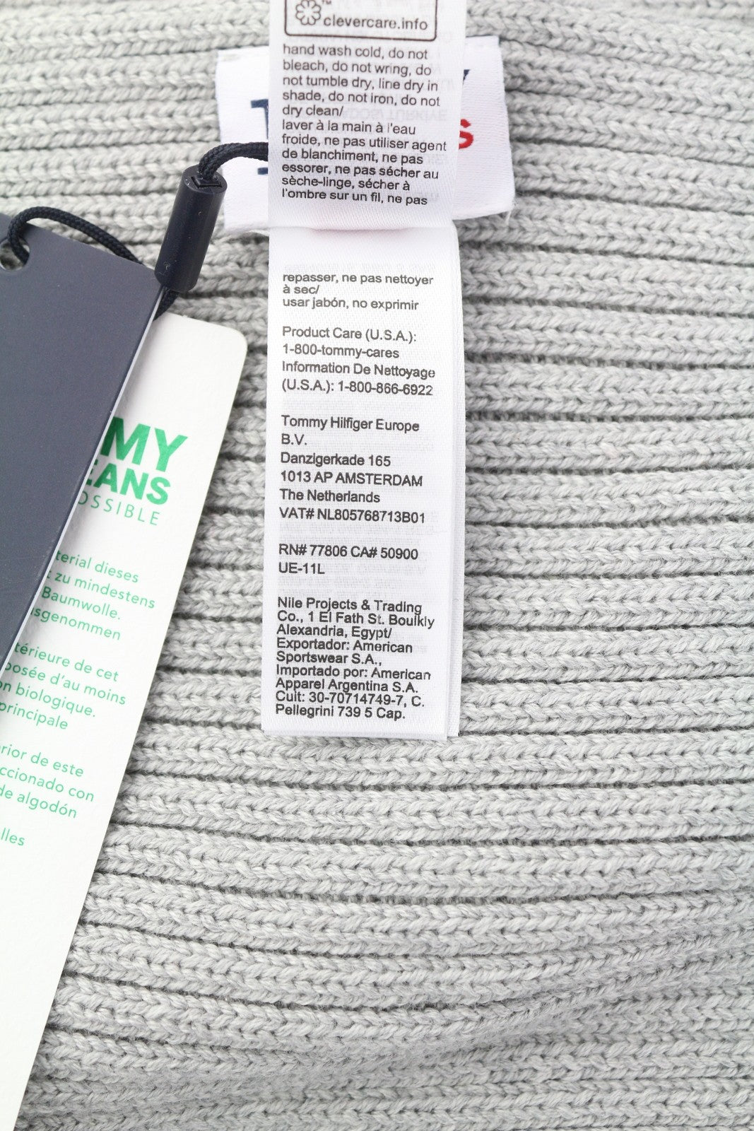 TOMMY HILFIGER vyriškas šalikas su vėliava, pilkas, megztas, siuvinėtas logotipas, unisex 