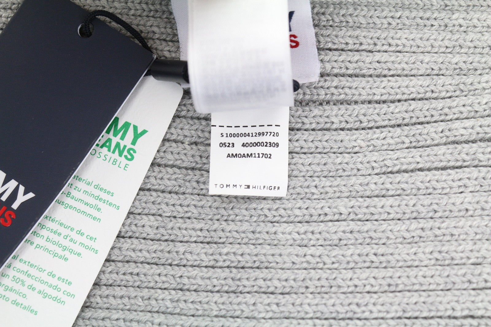 TOMMY HILFIGER vyriškas šalikas su vėliava, pilkas, megztas, siuvinėtas logotipas, unisex 