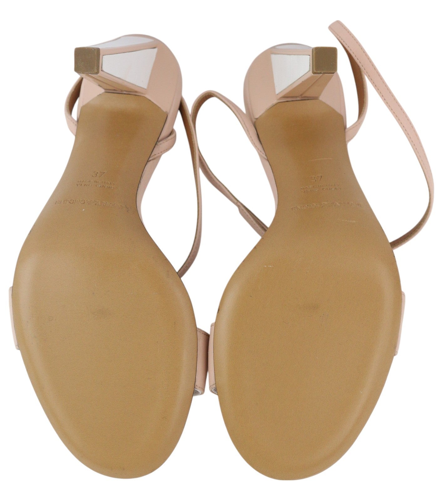 EMPORIO ARMANI moteriški aukštakulniai, 37 €, rožinės odos, atviros nosies, sagtimi, logotipu, basutės 