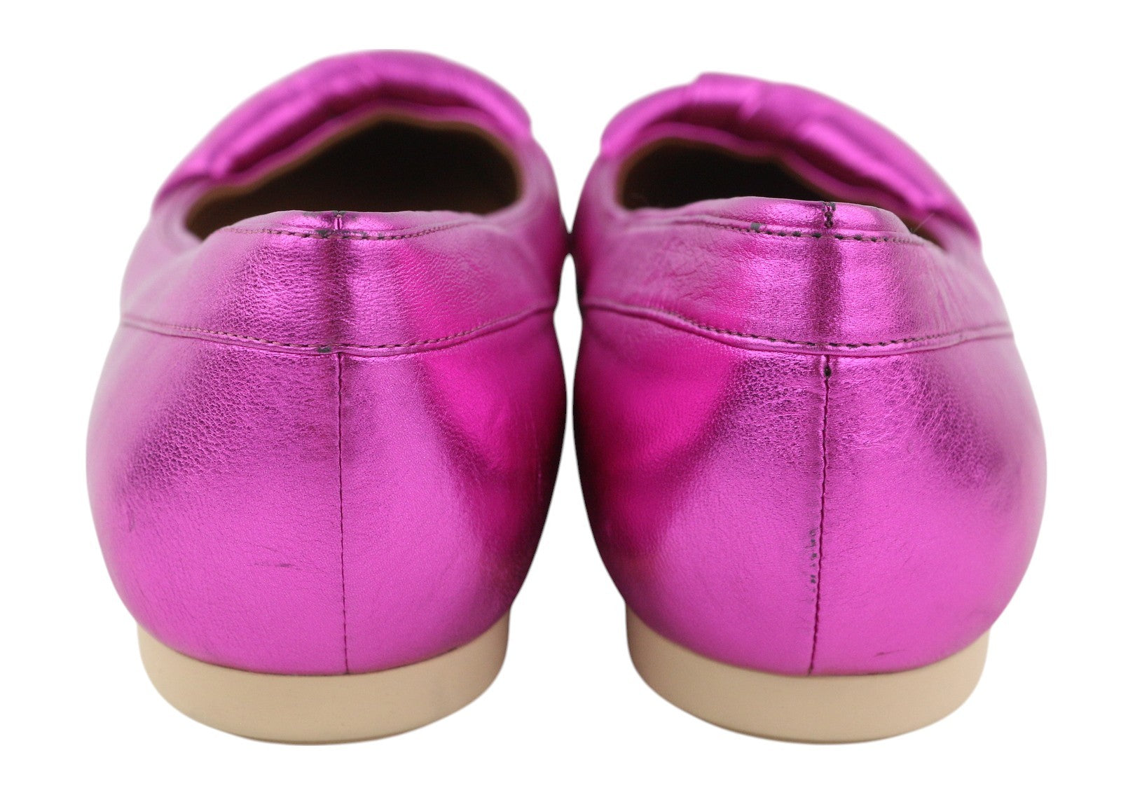 EMPORIO ARMANI X3D241 moteriški bateliai su blizgia violetine oda, kvadratine nosele, balerinos 