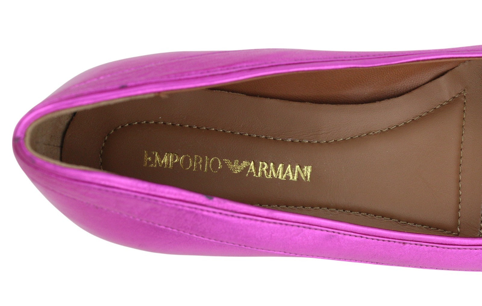 EMPORIO ARMANI X3D241 moteriški bateliai su blizgia violetine oda, kvadratine nosele, balerinos 