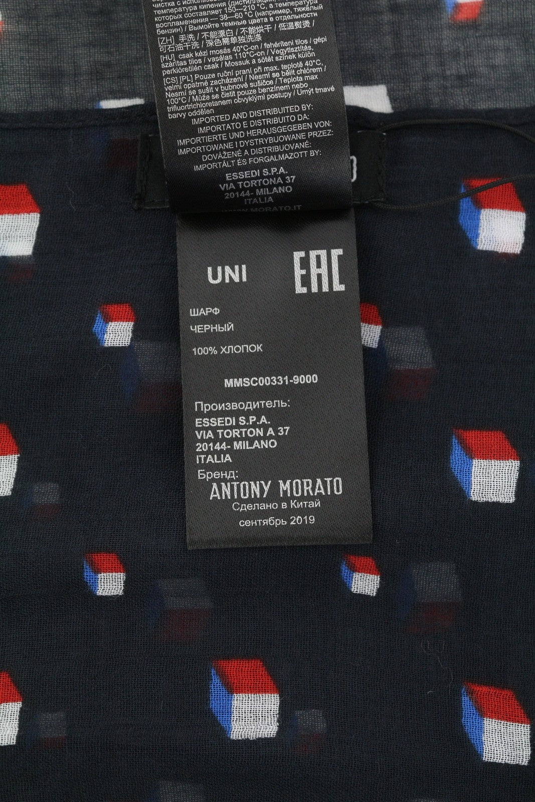 ANTONY MORATO moteriškas šalikas OS juodos medvilnės rašto įvyniojimas atsitiktinis logotipas unisex