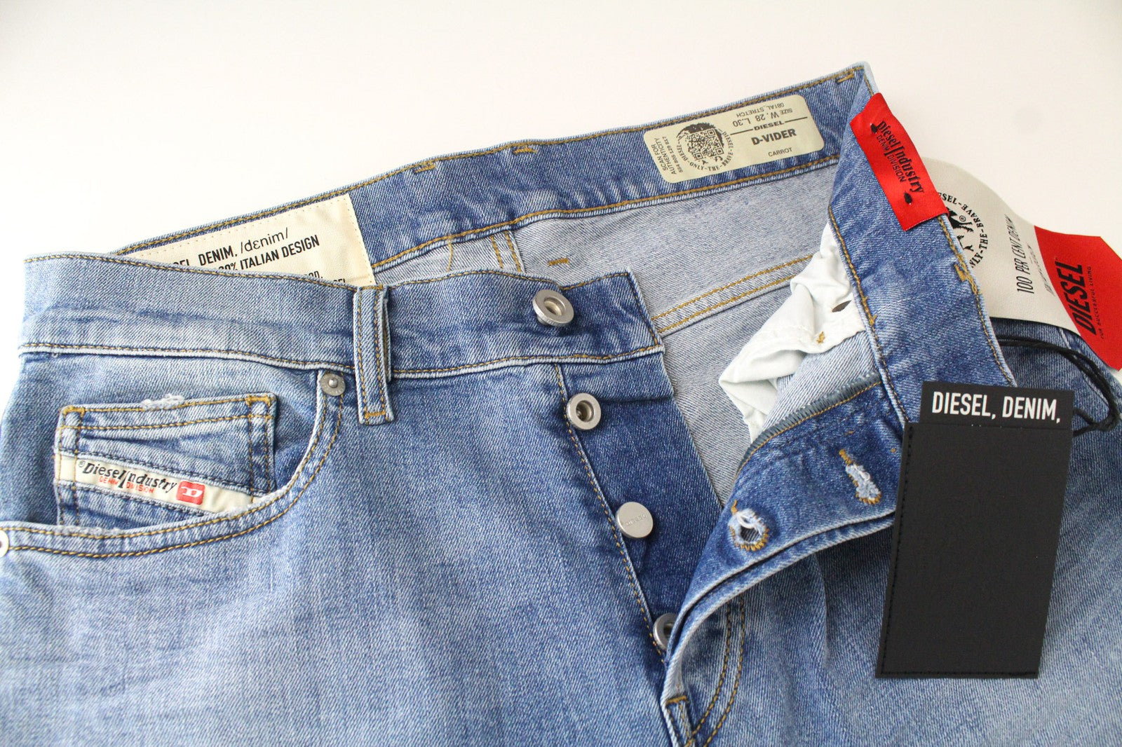 DIESEL D-Vider 081AL vyriški W28/L30 morkų kirpimo mėlyni tamprūs medvilniniai bateliai su sagomis 