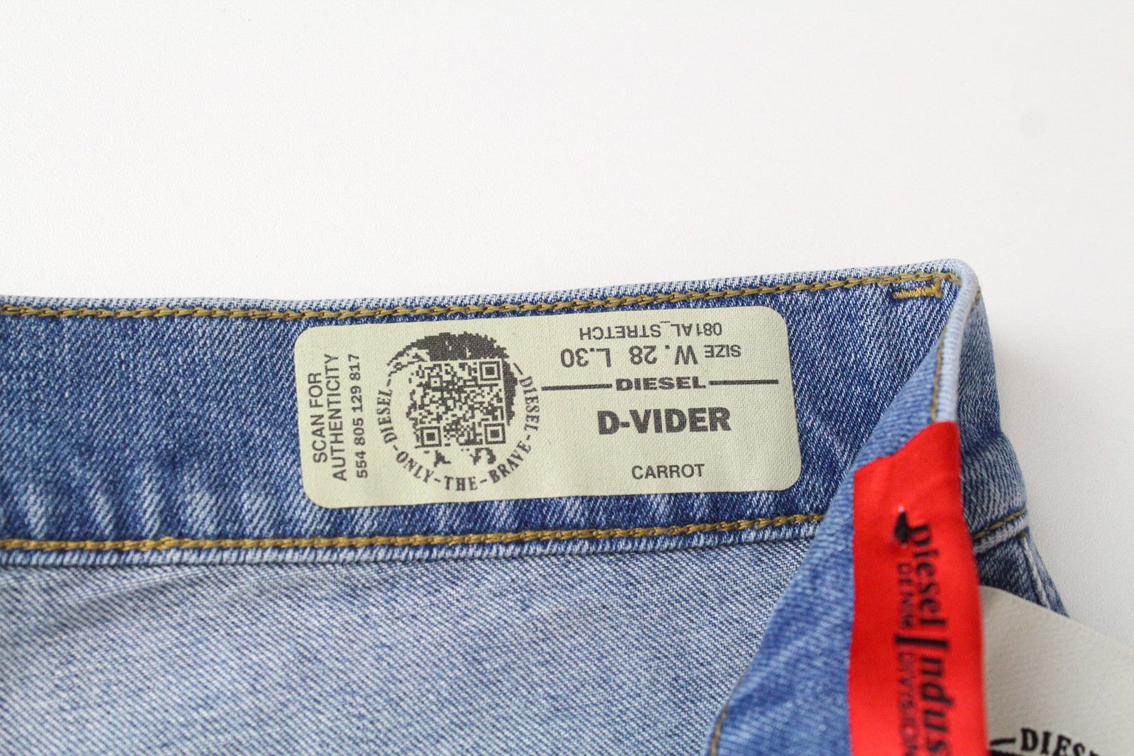DIESEL D-Vider 081AL vyriški W28/L30 morkų kirpimo mėlyni tamprūs medvilniniai bateliai su sagomis 