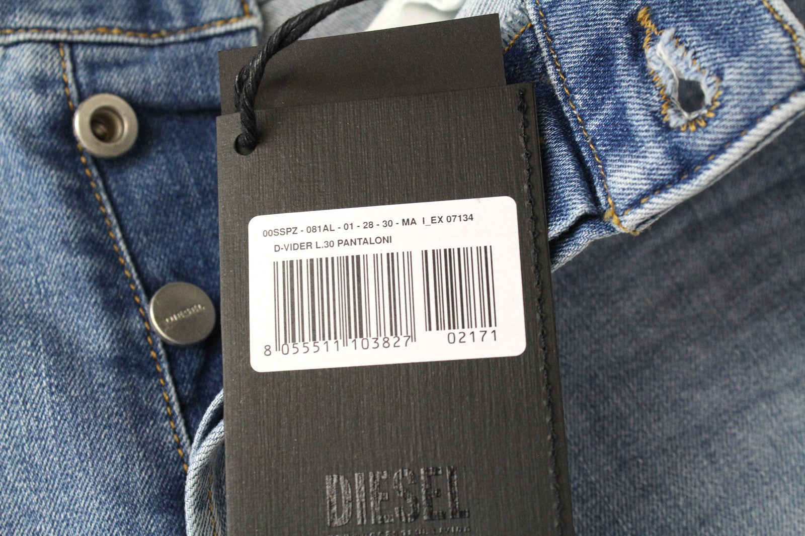 DIESEL D-Vider 081AL vyriški W28/L30 morkų kirpimo mėlyni tamprūs medvilniniai bateliai su sagomis 