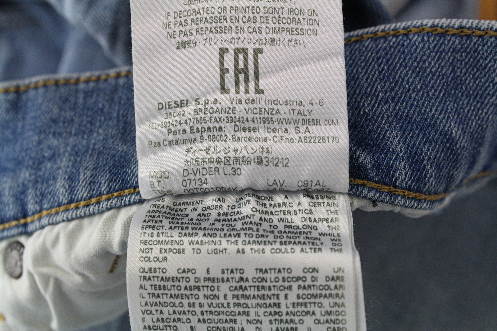 DIESEL D-Vider 081AL vyriški W28/L30 morkų kirpimo mėlyni tamprūs medvilniniai bateliai su sagomis 